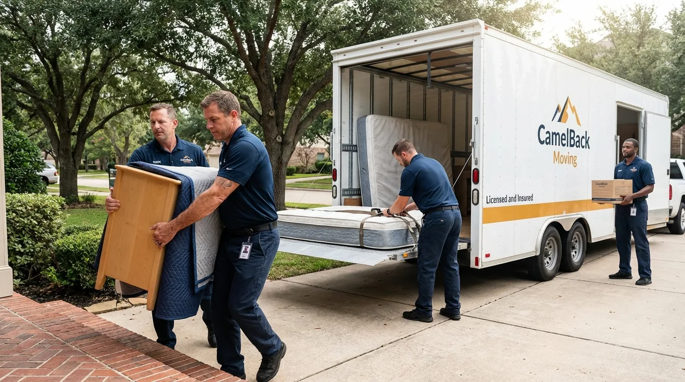Crew loading residential truck for cross-state move from Pender, NE